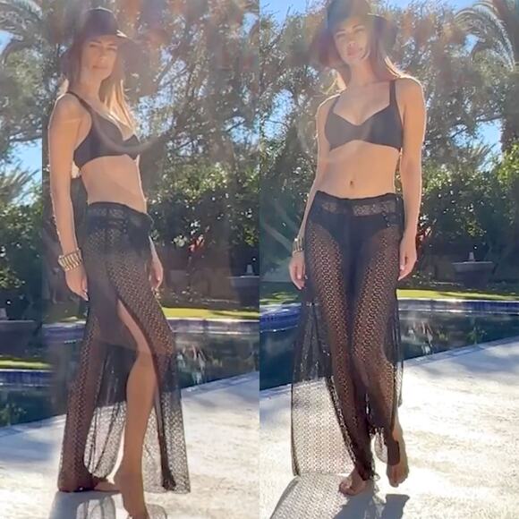 BECCA Lace Crochet See Through Split Leg Swim Cover Up Pants in Black Size M - Picture 2 of 13